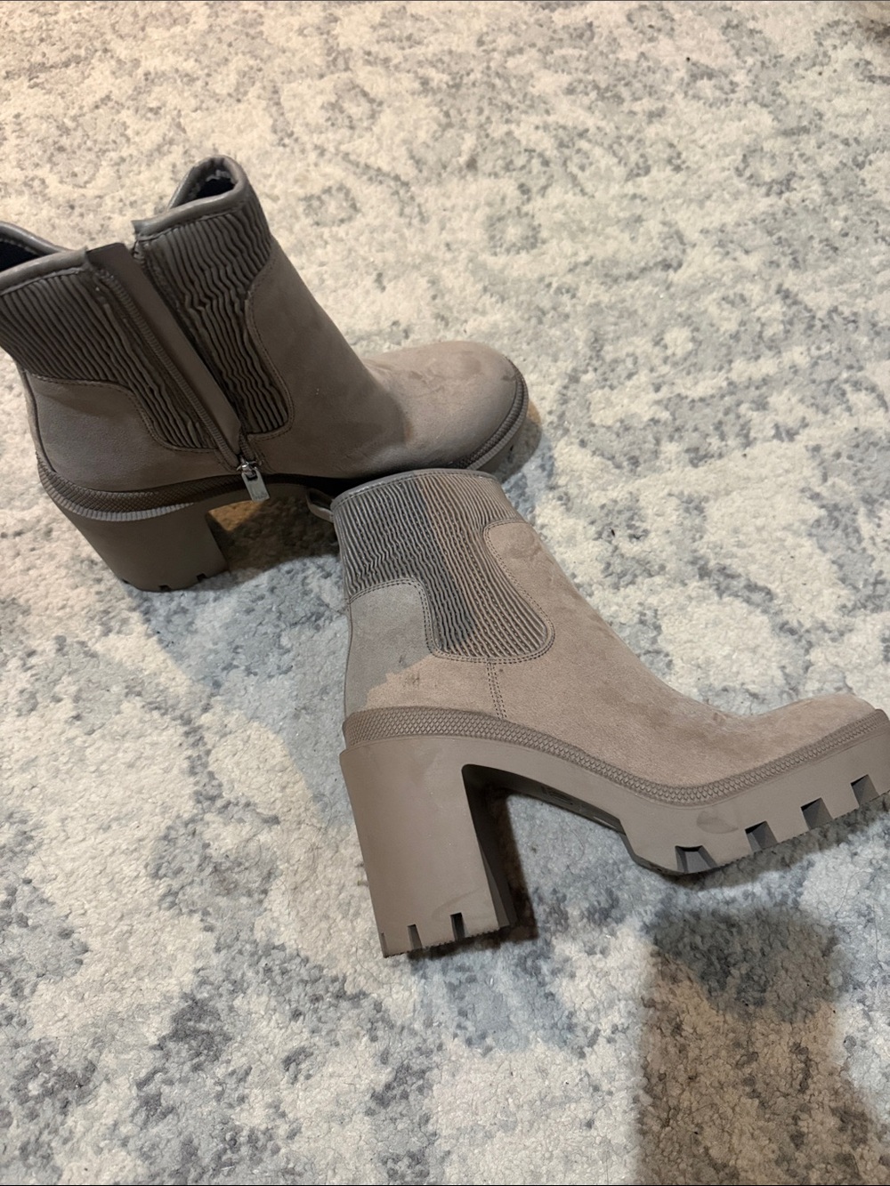 Jennifer Lopez Taupe Chunky Lug Heel Ankle Boots